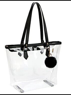 Large Clear Transparent Shoulder Handbag with Plush Pendant